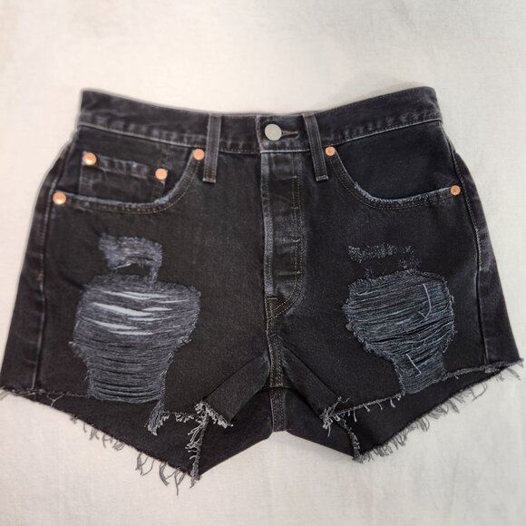 LEVI'S 501 Original Icon Black Raw Hem Button Fly Jean Short Size W28 New NO Tag - Picture 6 of 15